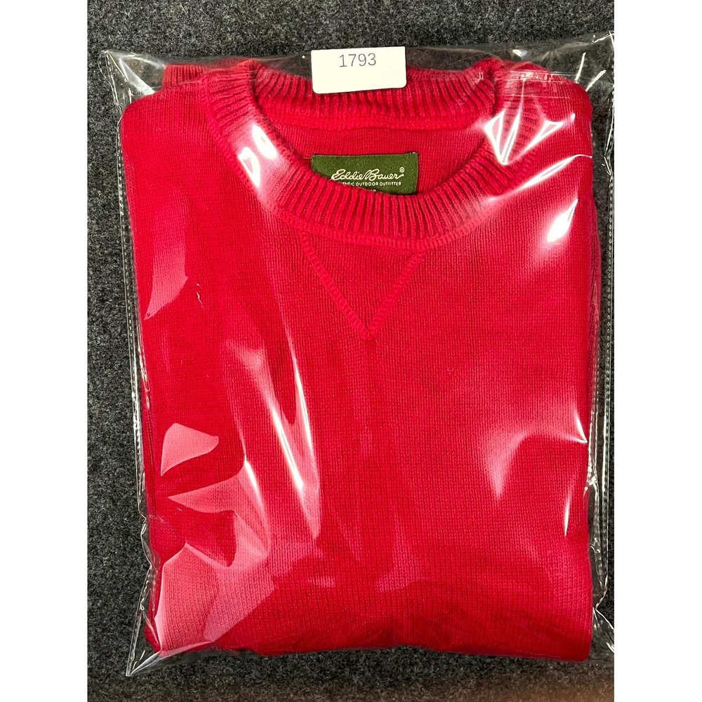 Eddie Bauer Sweater Men XL Red Cotton Tight Knit Ribbed Crew Neck Casual Outdoor - Picture 9 of 9